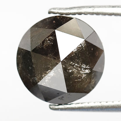 3.15 CT Round Rose cut 9.20 MM Grey Black color salt and pepper diamond