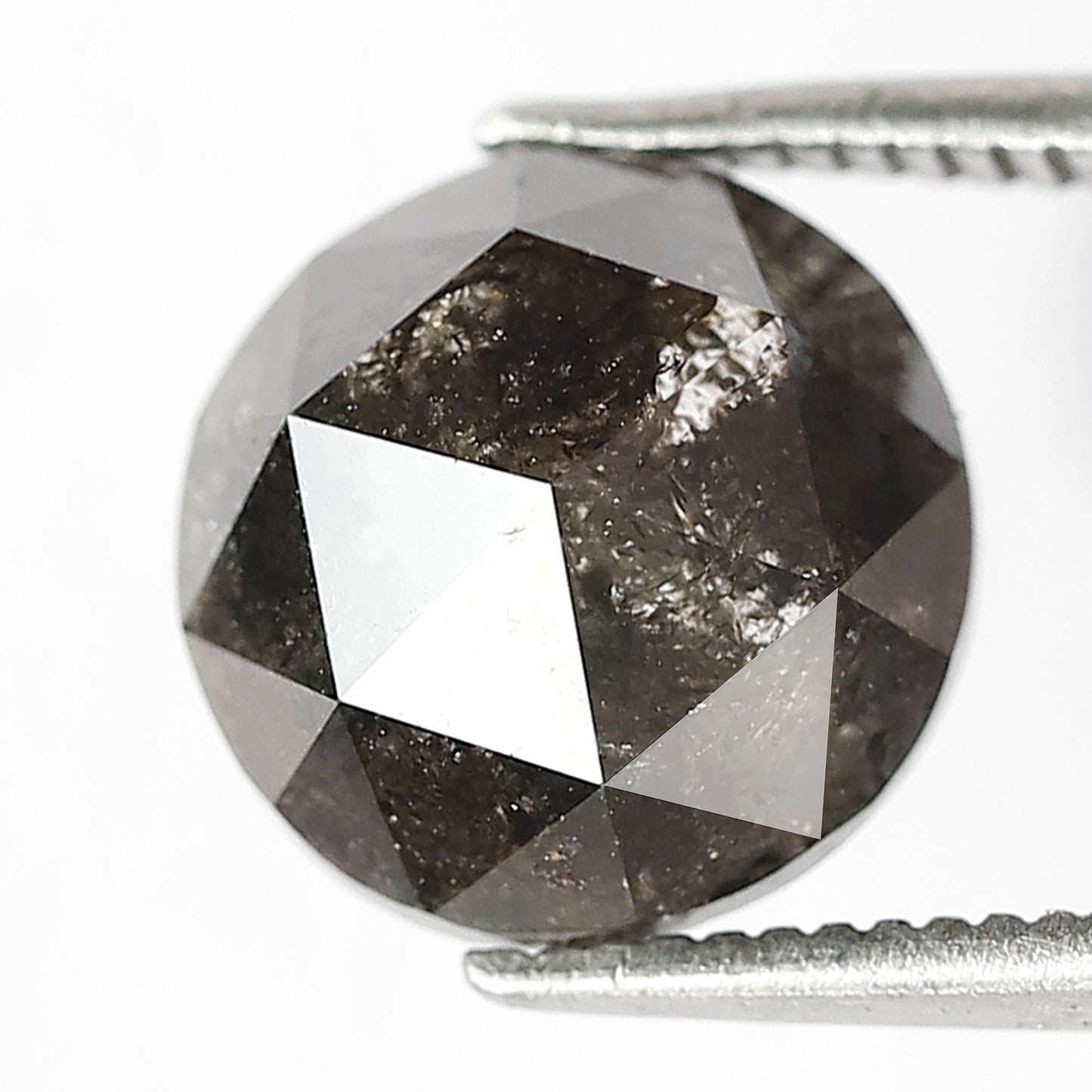 3.15 CT Round Rose cut 9.20 MM Grey Black color salt and pepper diamond