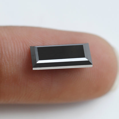 Baguette Cut 3.11 Ct Black Diamond, Natural Treated Loose Diamond, 12 x 6 mm for Wedding Band