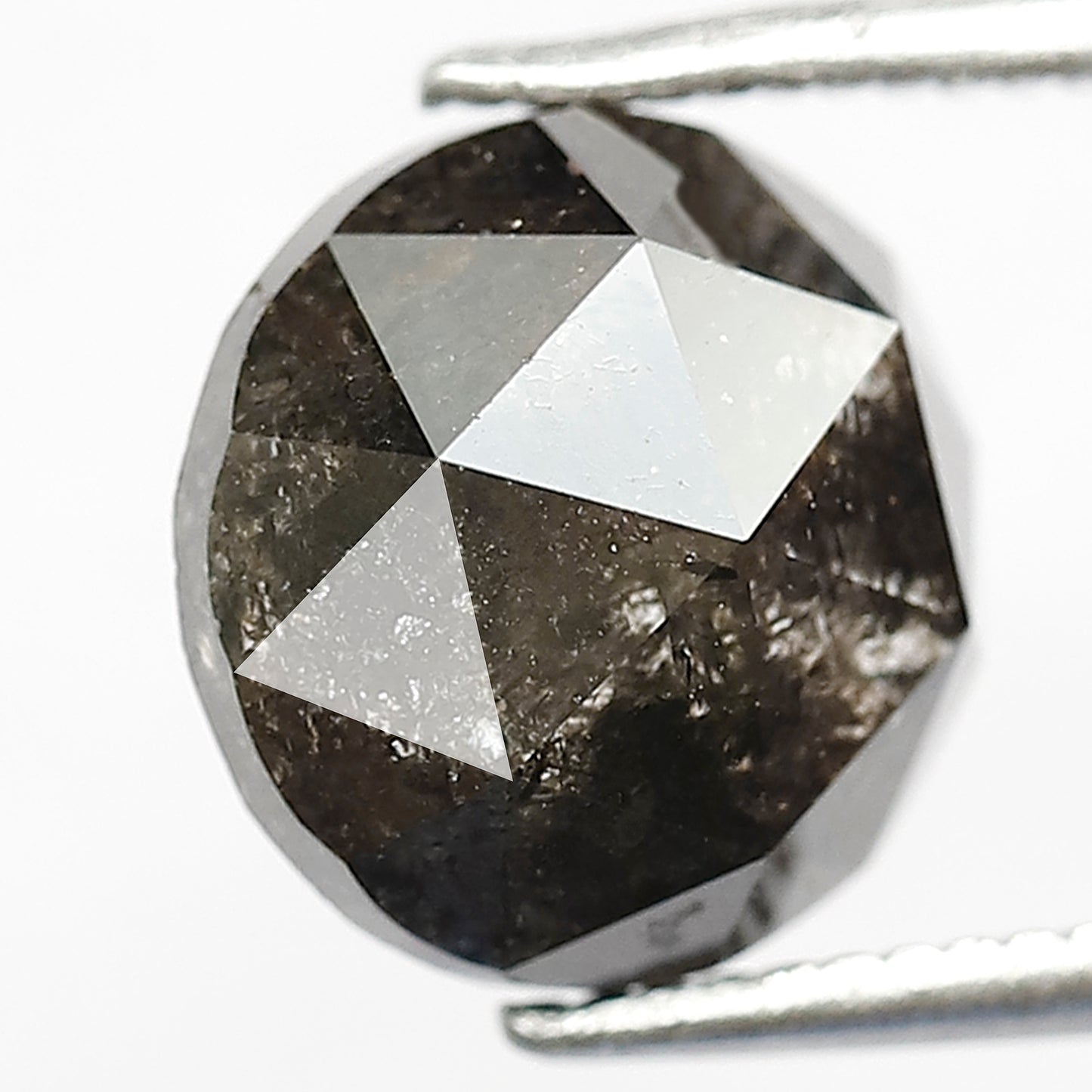3.15 CT Round Rose cut 9.20 MM Grey Black color salt and pepper diamond