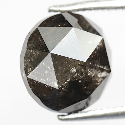 3.15 CT Round Rose cut 9.20 MM Grey Black color salt and pepper diamond