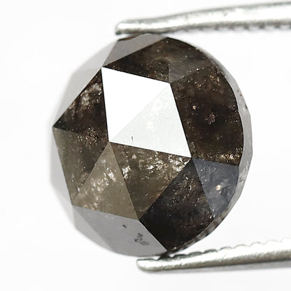 3.15 CT Round Rose cut 9.20 MM Grey Black color salt and pepper diamond