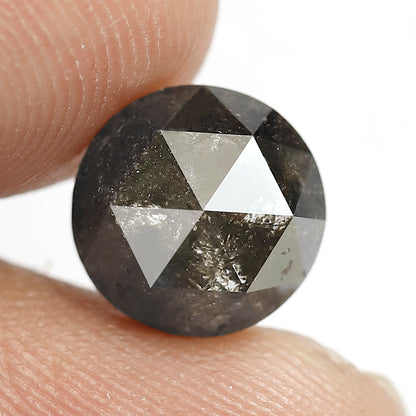3.15 CT Round Rose cut 9.20 MM Grey Black color salt and pepper diamond
