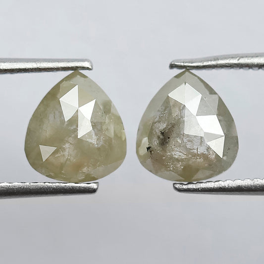 2.46 CT Beautiful Light Yellowish Grey Pair Of Pear Shaped Loose Conflict Free Salt and Pepper Diamond
