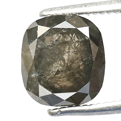 2.62 CT Cushion shape Dark greenish 8 mm natural loose salt and pepper diamond