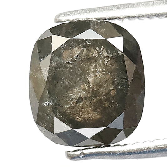 2.62 CT Cushion shape Dark greenish 8 mm natural loose salt and pepper diamond