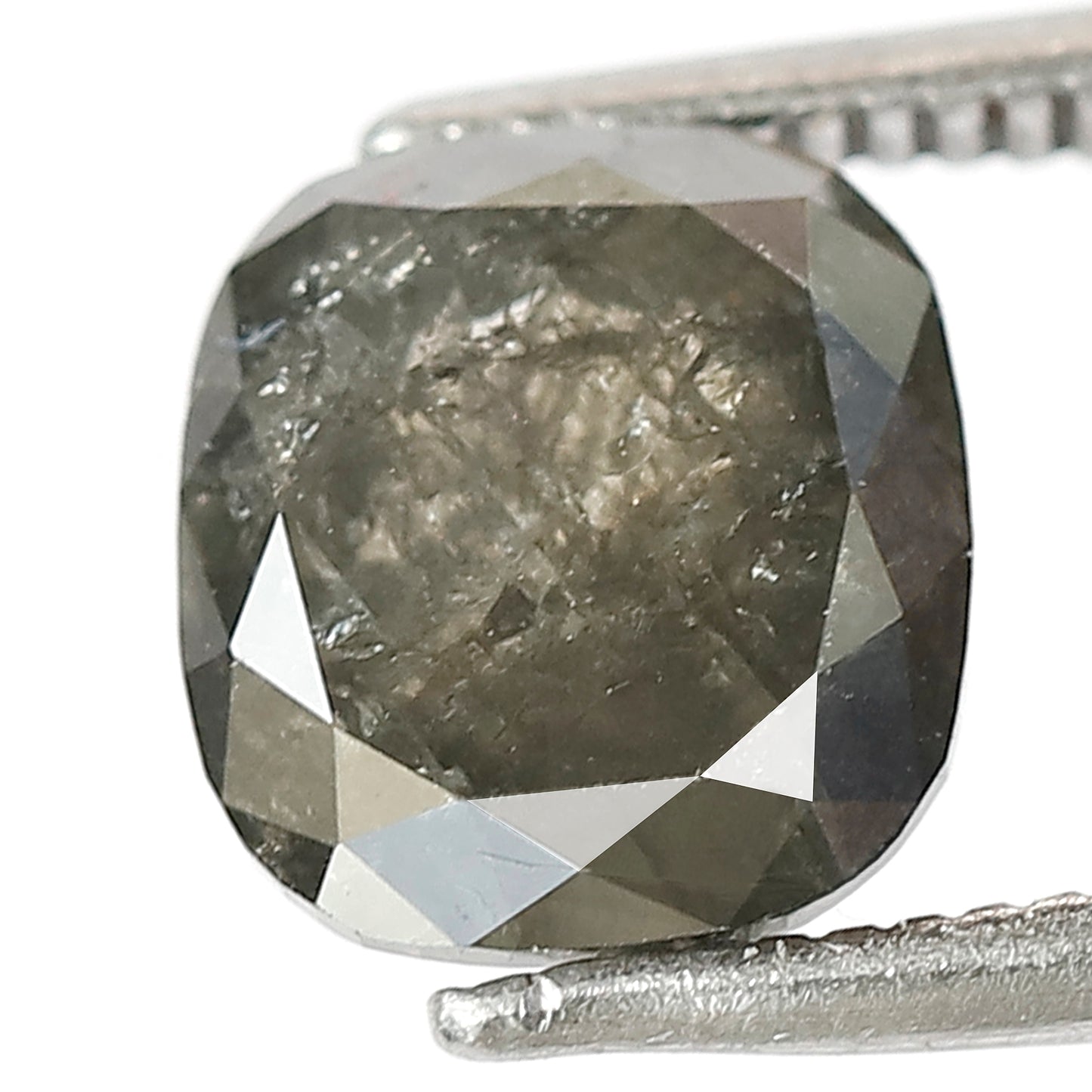 2.62 CT Cushion shape Dark greenish 8 mm natural loose salt and pepper diamond