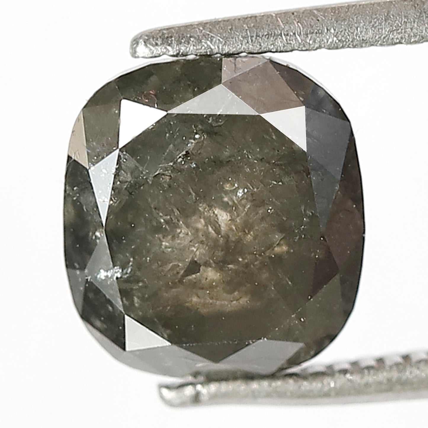 2.62 CT Cushion shape Dark greenish 8 mm natural loose salt and pepper diamond