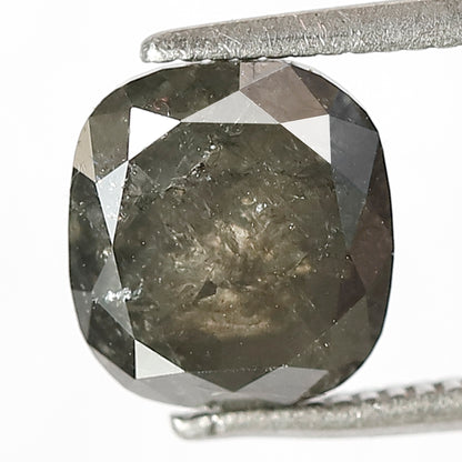 2.62 CT Cushion shape Dark greenish 8 mm natural loose salt and pepper diamond
