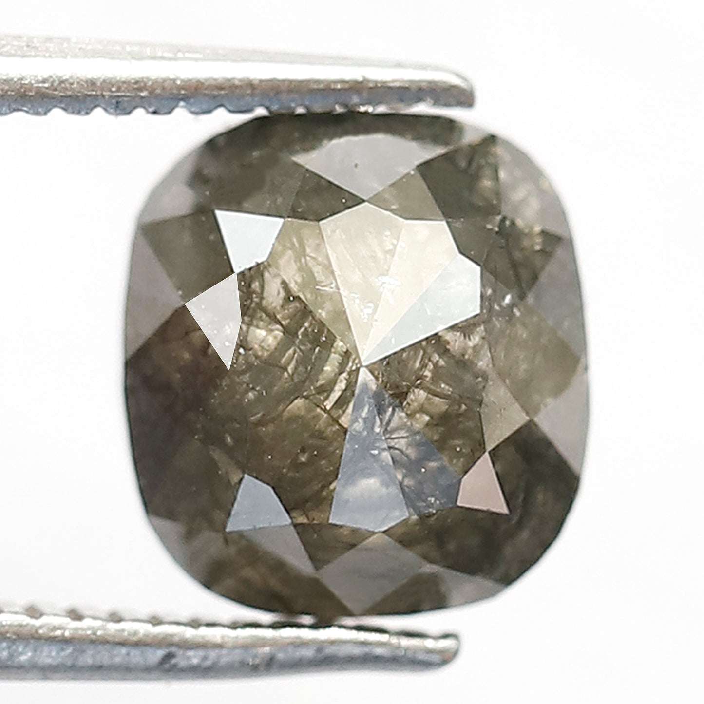 2.62 CT Cushion shape Dark greenish 8 mm natural loose salt and pepper diamond