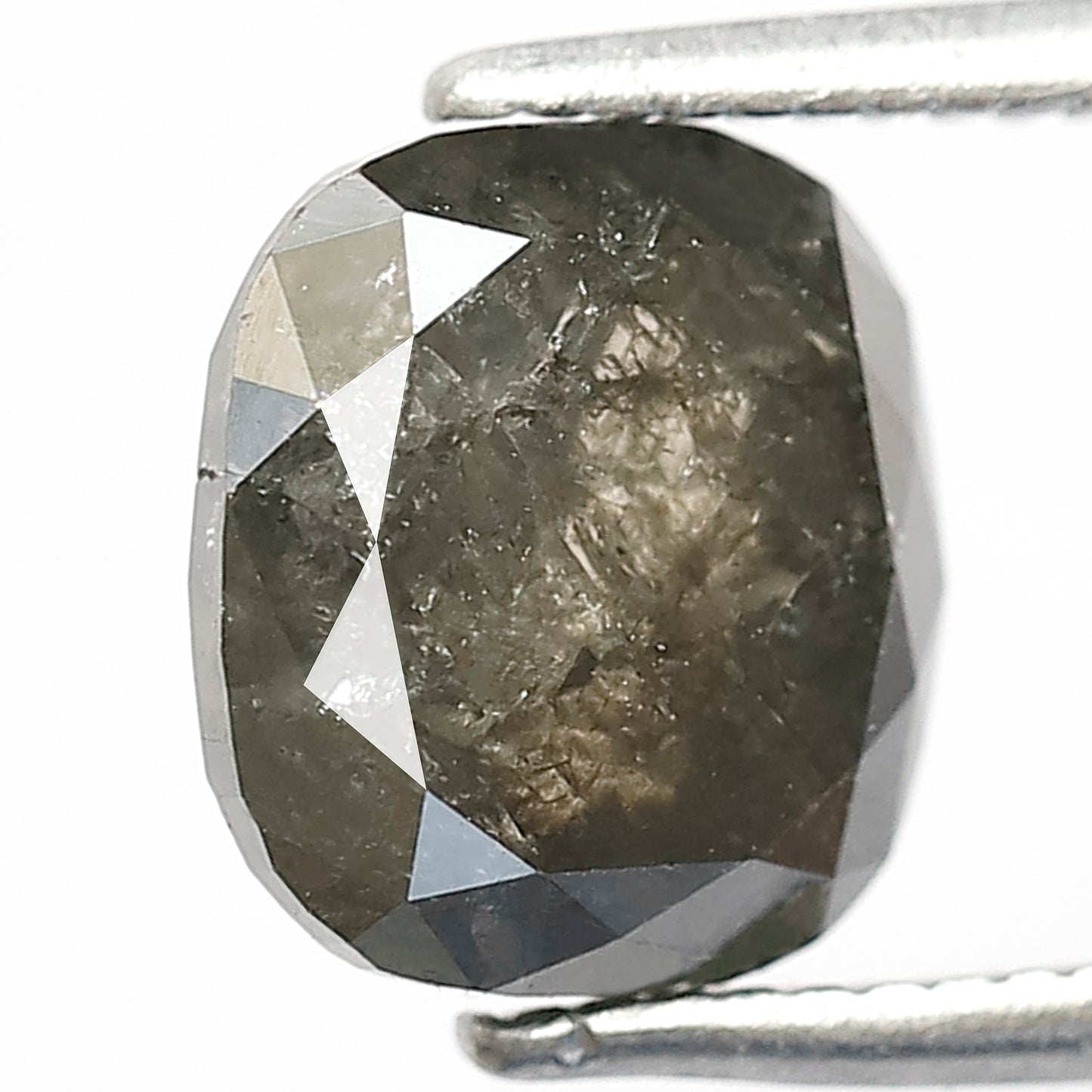2.62 CT Cushion shape Dark greenish 8 mm natural loose salt and pepper diamond