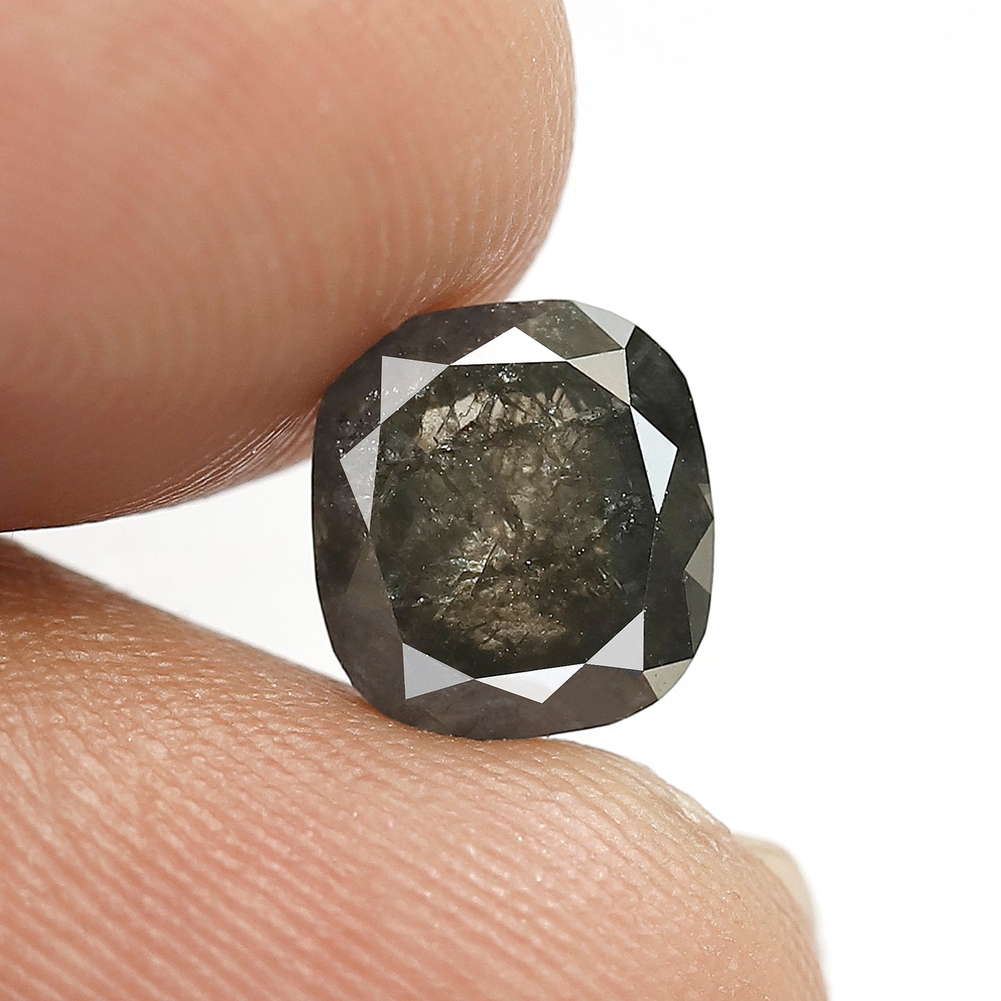 2.62 CT Cushion shape Dark greenish 8 mm natural loose salt and pepper diamond