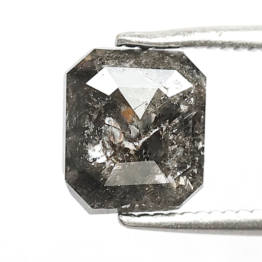 1.76 CT Stunning Emerald Shape Beautiful Sparkling Step Cut Blackish Grey Color Natural Salt and Pepper Diamond