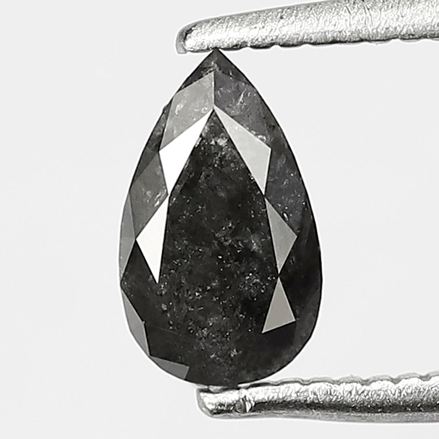 0.70 ct natural black elongated pear shape salt and pepper loose diamond , antique shape rustic pear diamond for halo diamond ring