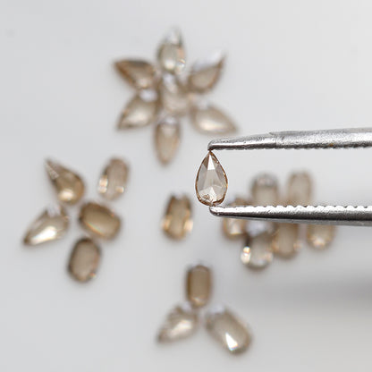 1.08 Ct Oval & Pear Rose Cut Diamond Lot, Light Champagne Natural Loose Diamonds 3.00 x 2.00 mm for Jewelry