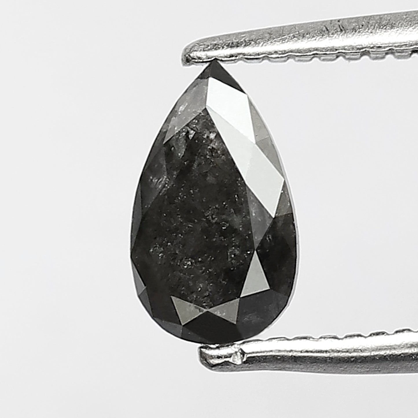 0.70 ct natural black elongated pear shape salt and pepper loose diamond , antique shape rustic pear diamond for halo diamond ring