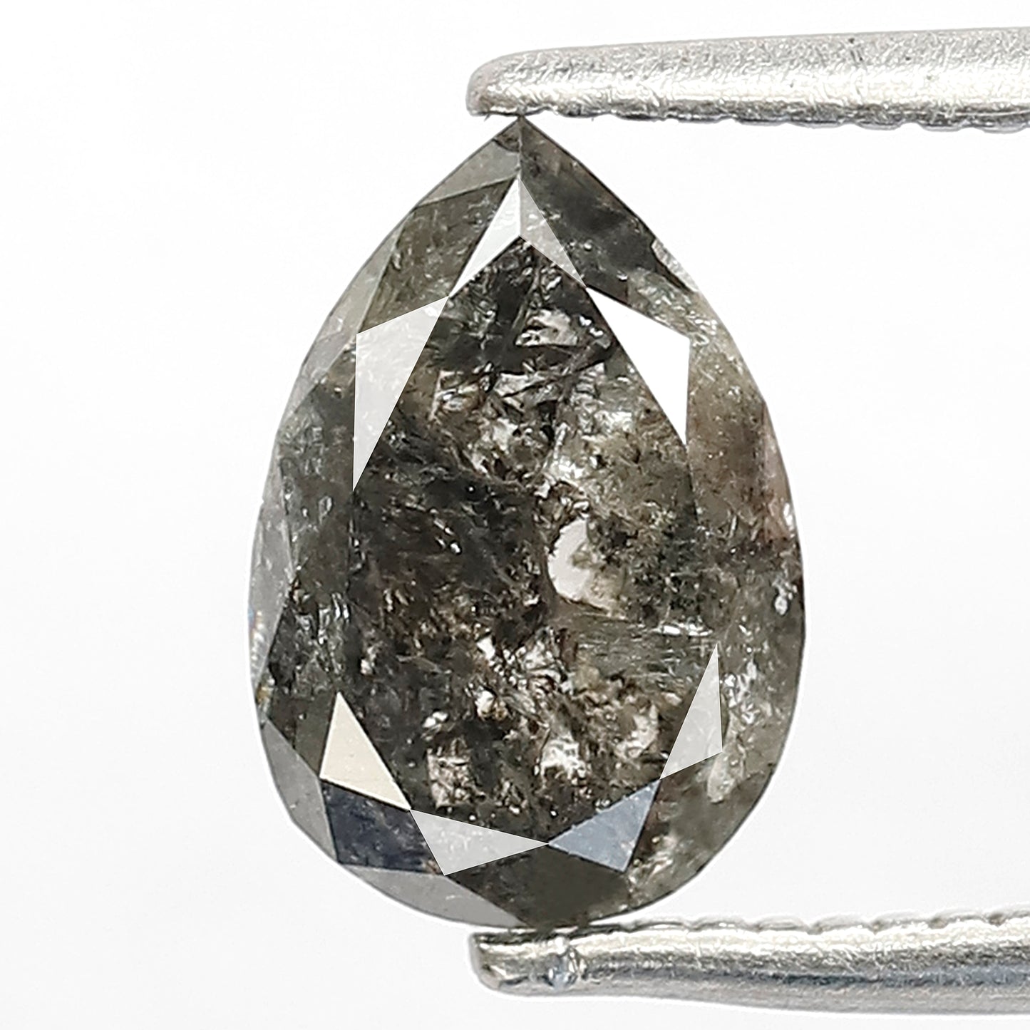 1.42 CT Pear shape grey black color 8.50 mm salt and pepper diamond