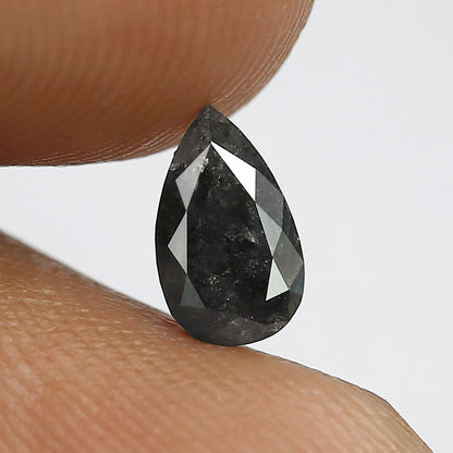 0.70 ct natural black elongated pear shape salt and pepper loose diamond , antique shape rustic pear diamond for halo diamond ring