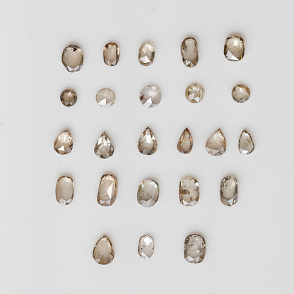 Oval, Pear and Round Mix Rose Cut Diamond Lot 0.76 Ct, Light Champagne Natural Loose Diamonds for Jewelry Making