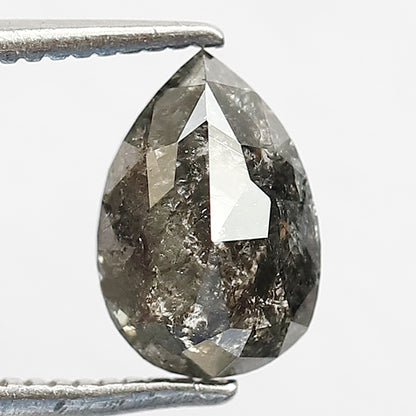 1.42 CT Pear shape grey black color 8.50 mm salt and pepper diamond