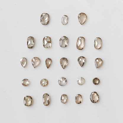 Oval, Pear and Round Mix Rose Cut Diamond Lot 0.76 Ct, Light Champagne Natural Loose Diamonds for Jewelry Making