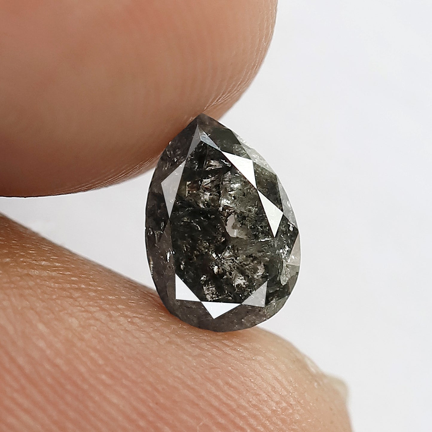 1.42 CT Pear shape grey black color 8.50 mm salt and pepper diamond