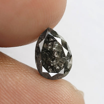 1.42 CT Pear shape grey black color 8.50 mm salt and pepper diamond