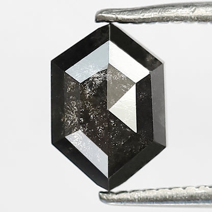 1.37 CT Hexagon shape Natural loose Grey black color 8 MM Salt and pepper diamond