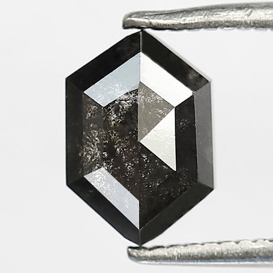 1.37 CT Hexagon shape Natural loose Grey black color 8 MM Salt and pepper diamond