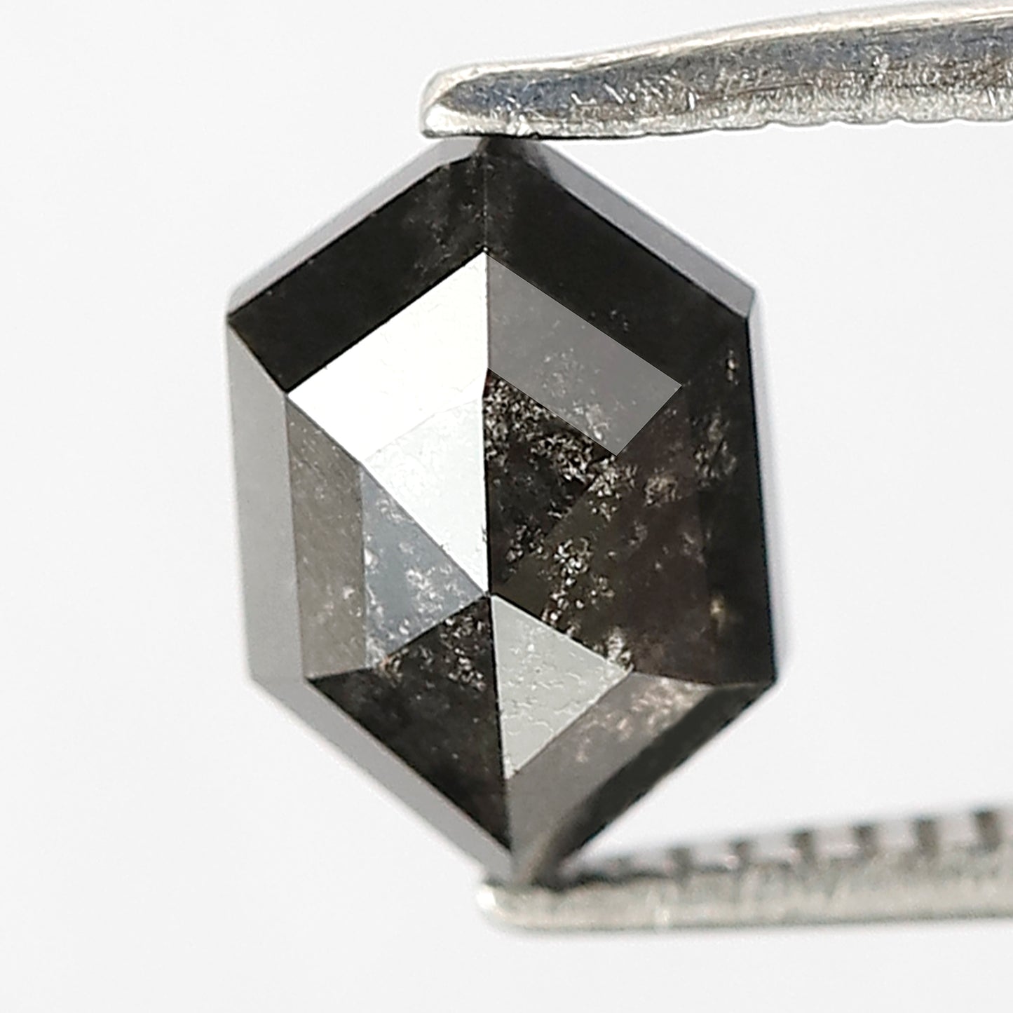 1.37 CT Hexagon shape Natural loose Grey black color 8 MM Salt and pepper diamond