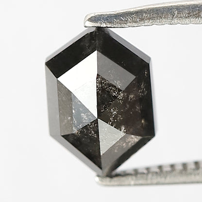 1.37 CT Hexagon shape Natural loose Grey black color 8 MM Salt and pepper diamond