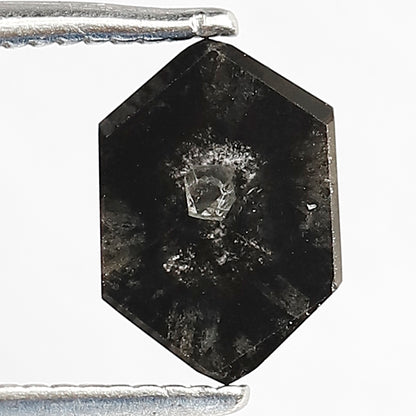 1.37 CT Hexagon shape Natural loose Grey black color 8 MM Salt and pepper diamond