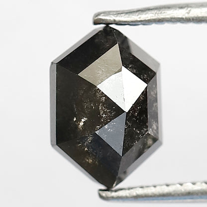 1.37 CT Hexagon shape Natural loose Grey black color 8 MM Salt and pepper diamond