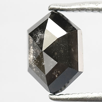 1.37 CT Hexagon shape Natural loose Grey black color 8 MM Salt and pepper diamond