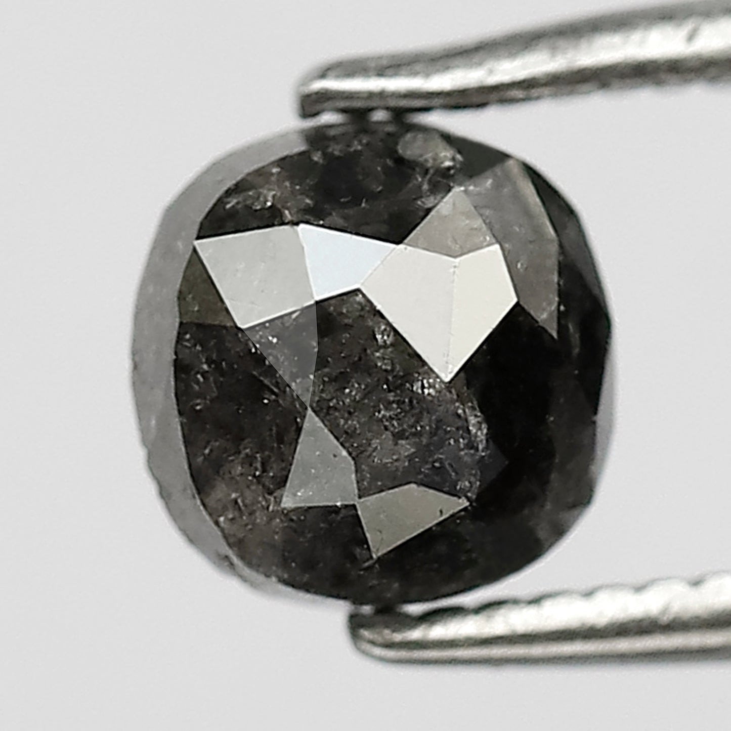 1.33 ct 5 mm natural black square cut diamond, salt and pepper diamond ring