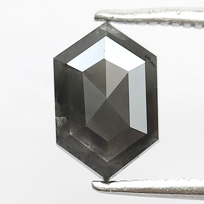 1.54 CT Elongated Hexagon Salt and Pepper Diamond | Natural Grey Black Loose Diamond | Rustic Engagement Ring Stone | 8.9 x 5.7 MM