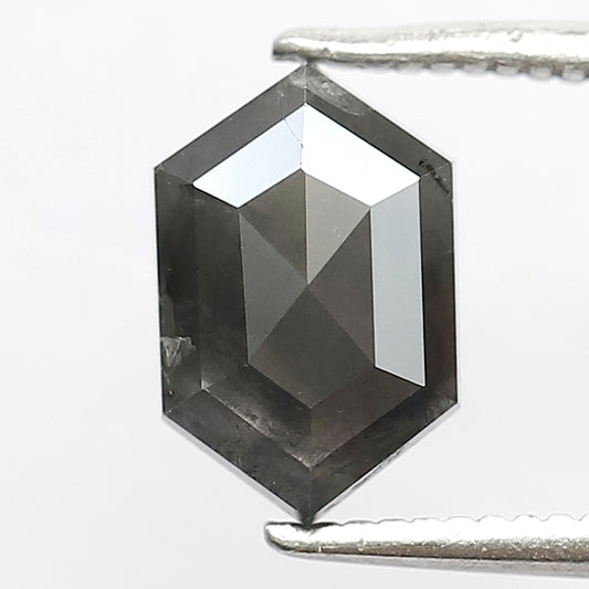 1.54 CT Elongated Hexagon Salt and Pepper Diamond | Natural Grey Black Loose Diamond | Rustic Engagement Ring Stone | 8.9 x 5.7 MM