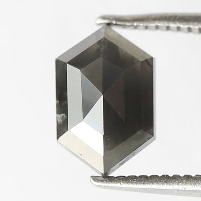 1.54 CT Elongated Hexagon Salt and Pepper Diamond | Natural Grey Black Loose Diamond | Rustic Engagement Ring Stone | 8.9 x 5.7 MM