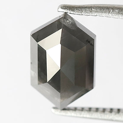 1.54 CT Elongated Hexagon Salt and Pepper Diamond | Natural Grey Black Loose Diamond | Rustic Engagement Ring Stone | 8.9 x 5.7 MM