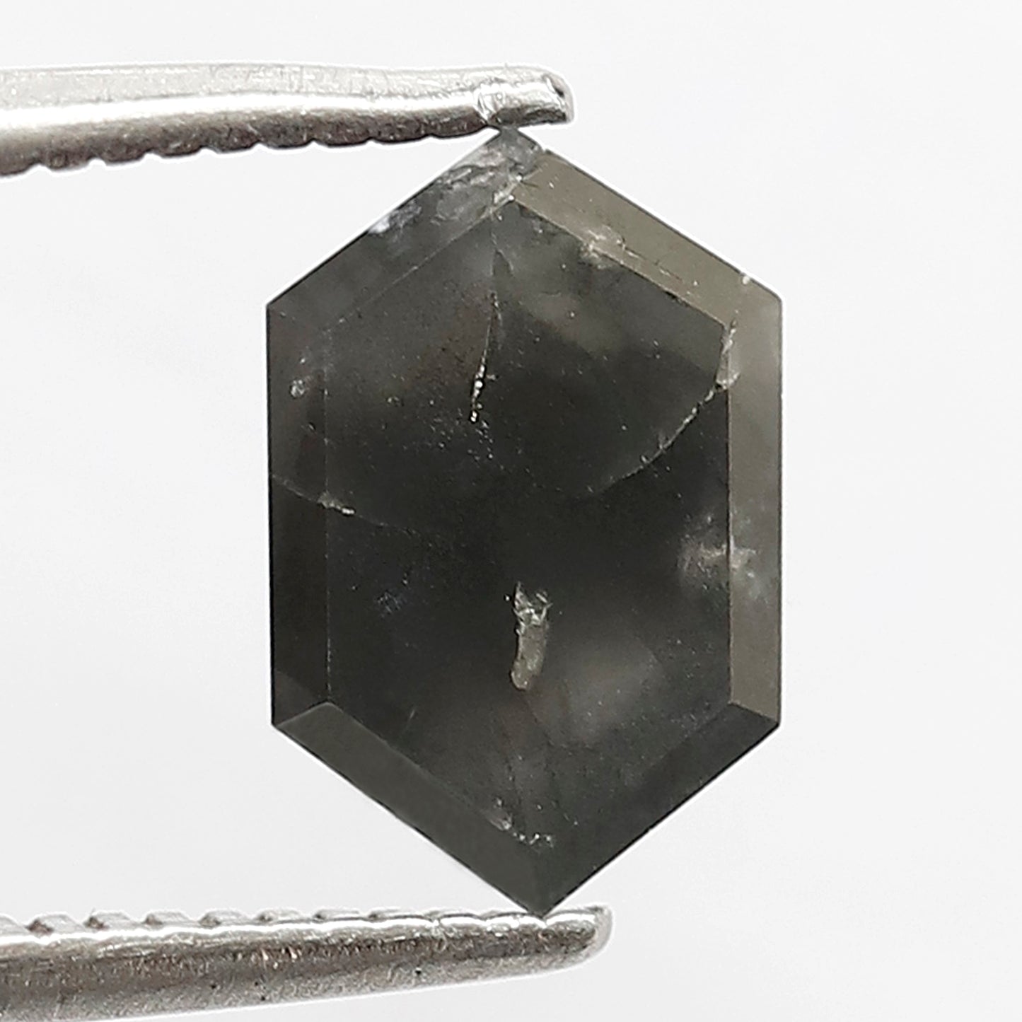1.54 CT Elongated Hexagon Salt and Pepper Diamond | Natural Grey Black Loose Diamond | Rustic Engagement Ring Stone | 8.9 x 5.7 MM
