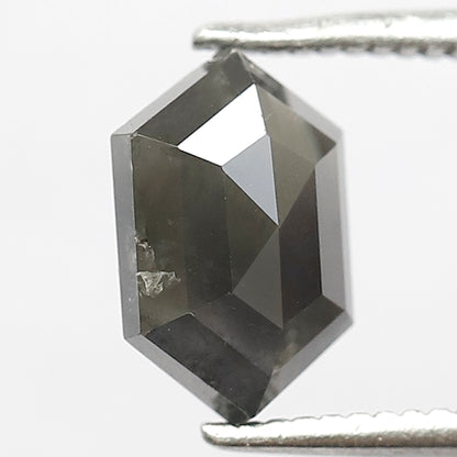 1.54 CT Elongated Hexagon Salt and Pepper Diamond | Natural Grey Black Loose Diamond | Rustic Engagement Ring Stone | 8.9 x 5.7 MM