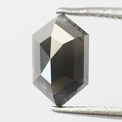 1.54 CT Elongated Hexagon Salt and Pepper Diamond | Natural Grey Black Loose Diamond | Rustic Engagement Ring Stone | 8.9 x 5.7 MM