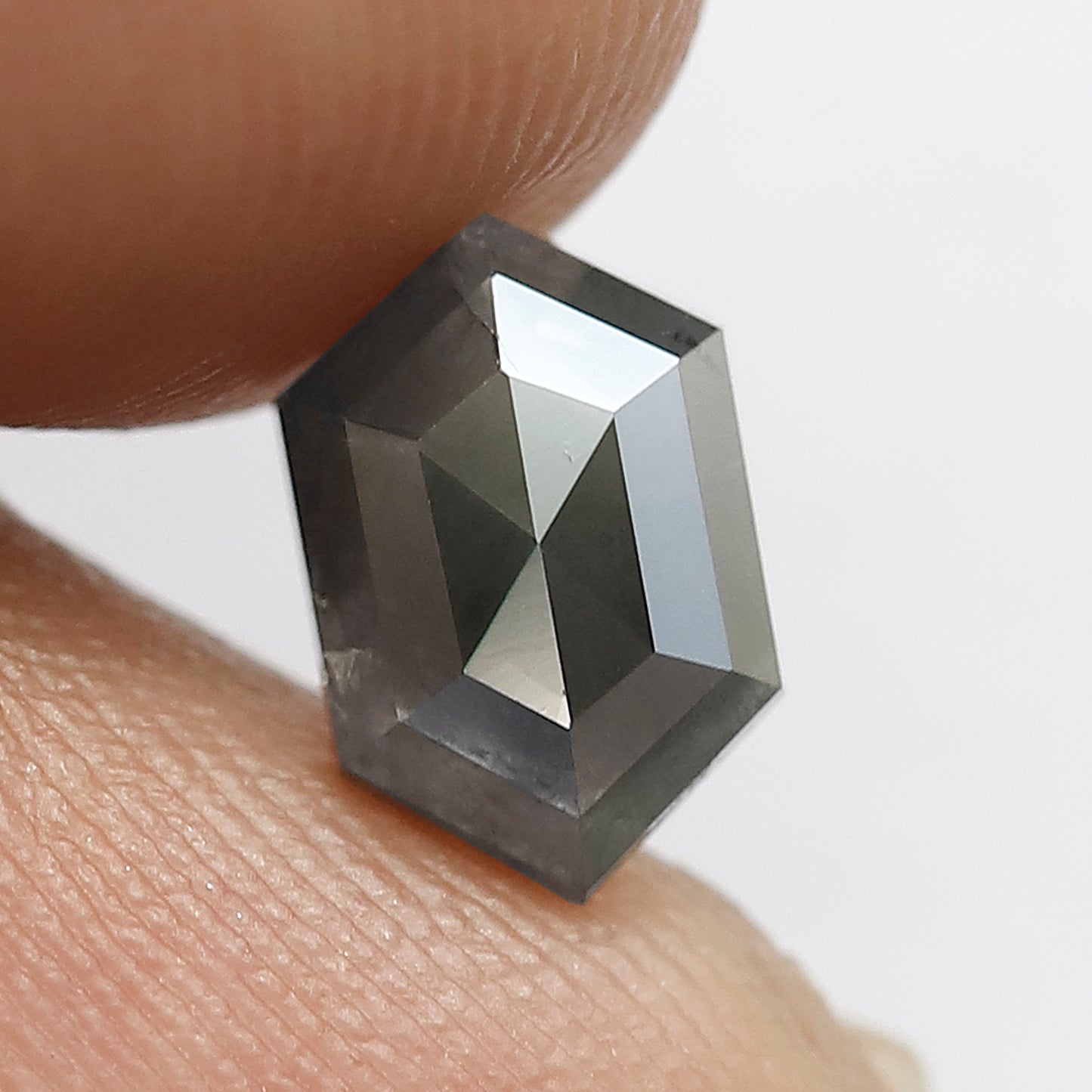 1.54 CT Elongated Hexagon Salt and Pepper Diamond | Natural Grey Black Loose Diamond | Rustic Engagement Ring Stone | 8.9 x 5.7 MM