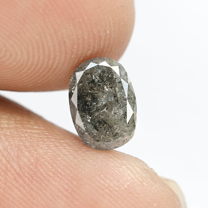 1.63 CT Oval Salt and Pepper Diamond | Natural Grey Black Loose Diamond | Rustic Engagement Ring Stone | Oval Diamond 8.4 x 6.0 mm