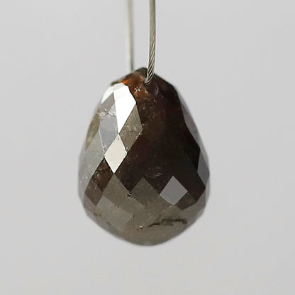 1.87 CT 7.4 x 5.5 MM  Natural Dark Brown Drilled Briolette Shape Conflict Free Ethically Sourced Diamond Bead