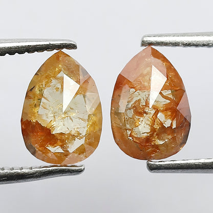 Matching Pair 1.45 Carat Pear Shape Rustic Loose Diamonds, 7.6 MM Yellowish Red for Jewelry Making