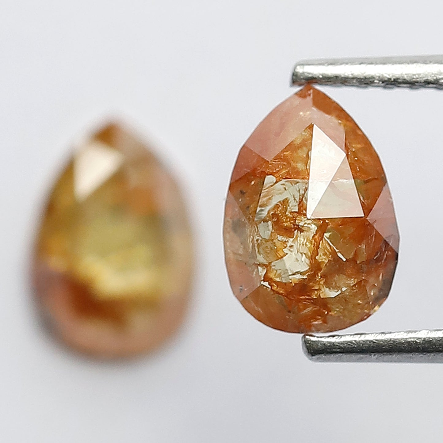 Matching Pair 1.45 Carat Pear Shape Rustic Loose Diamonds, 7.6 MM Yellowish Red for Jewelry Making