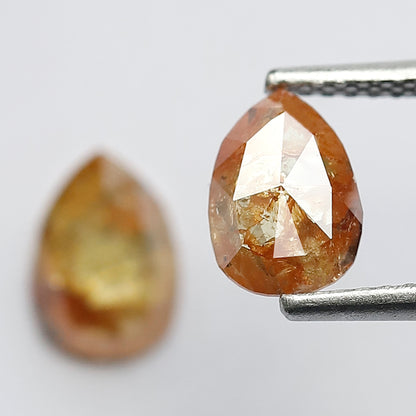 Matching Pair 1.45 Carat Pear Shape Rustic Loose Diamonds, 7.6 MM Yellowish Red for Jewelry Making
