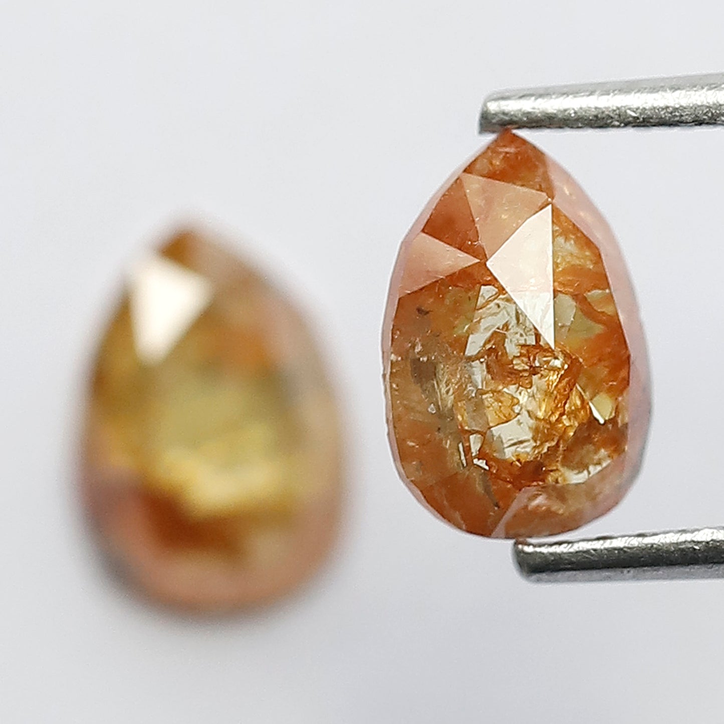Matching Pair 1.45 Carat Pear Shape Rustic Loose Diamonds, 7.6 MM Yellowish Red for Jewelry Making