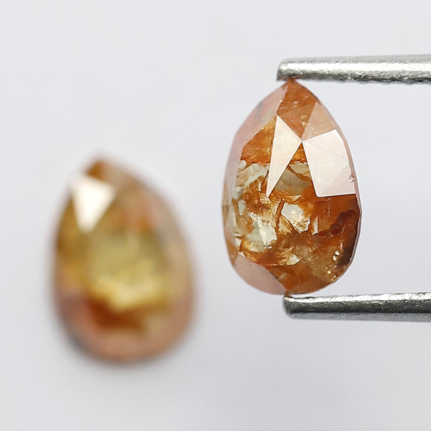Matching Pair 1.45 Carat Pear Shape Rustic Loose Diamonds, 7.6 MM Yellowish Red for Jewelry Making